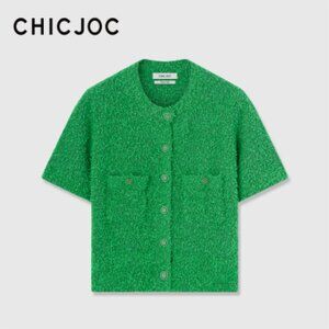 CHICJOC Luxe Italian Butterfly Yarn Green Cardigan size 38